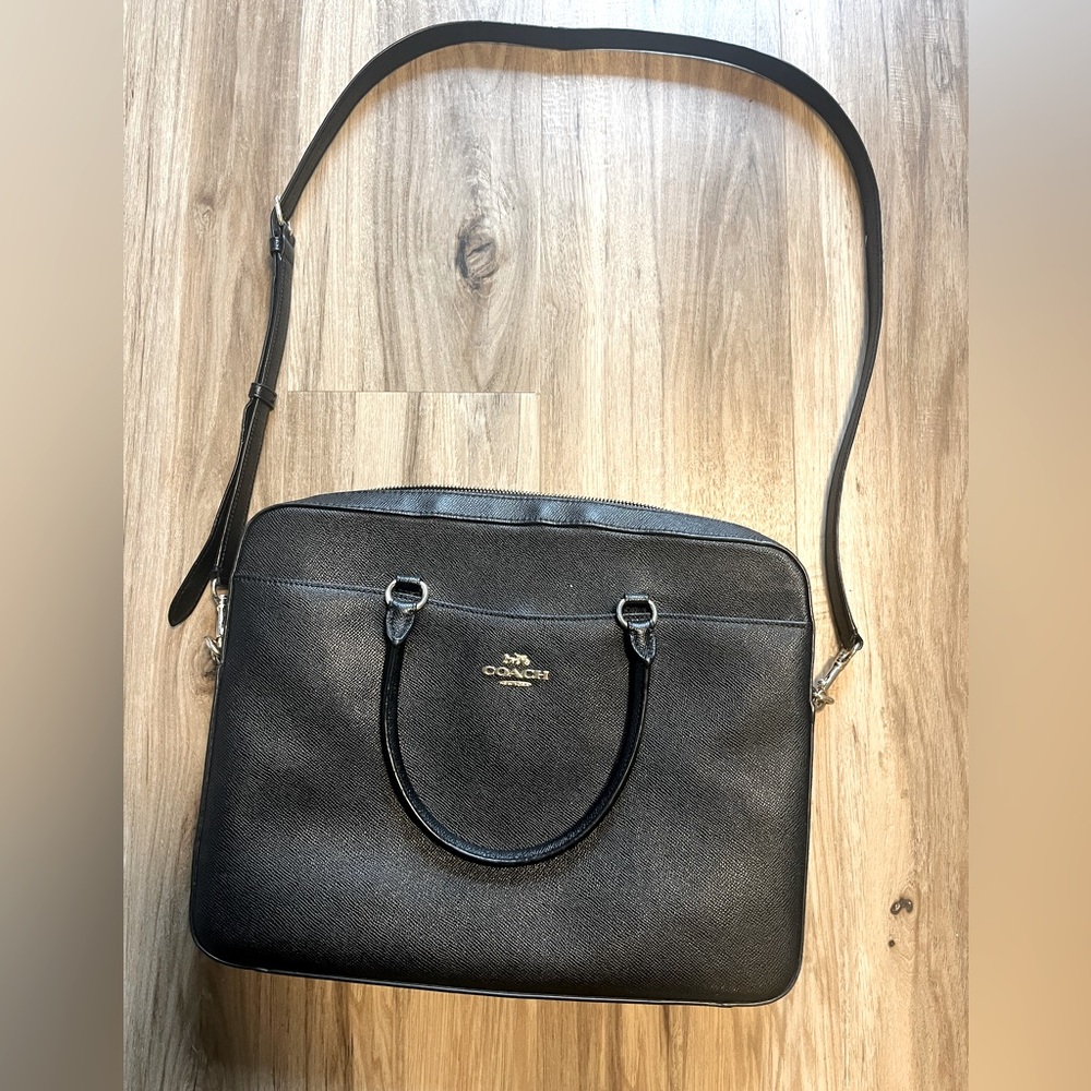 Coach black saffiano leather laptop bag